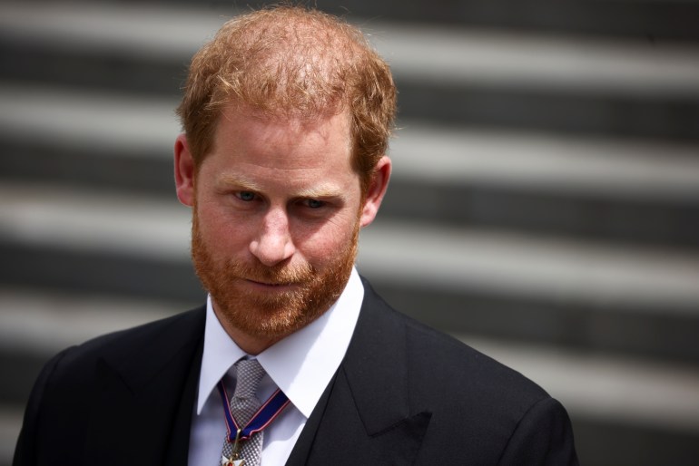 Britain's Prince Harry departs after the National Service of Thanksgiving held at St Paul's Cathedral during the Queen's Platinum Jubilee celebrations in London, Britain, June 3, 2022. REUTERS/Henry Nicholls/Pool