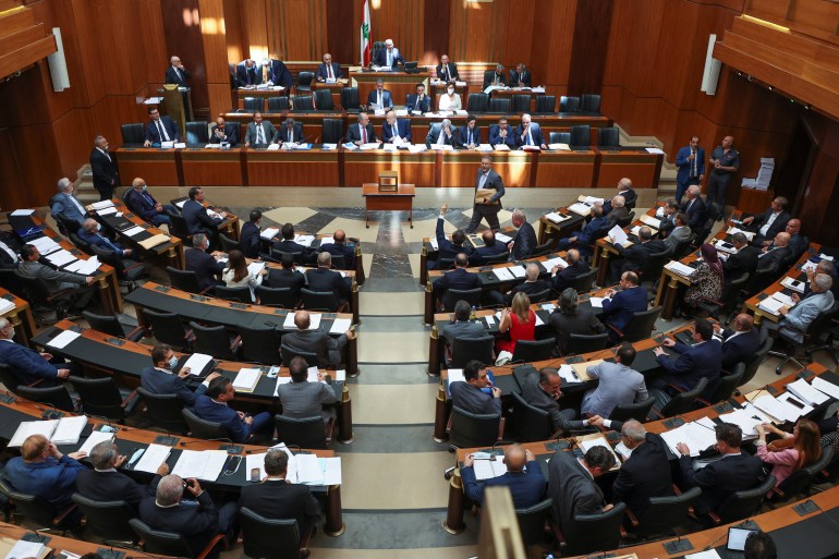 Lebanese members of Parliament attend a legislative session in Beirut