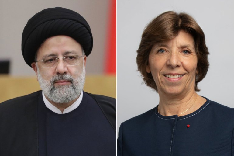 كومبو للرئيس الإيراني إبراهيم رئيسي ووزيرة الخارجية الفرنسية كاثرين كولونا