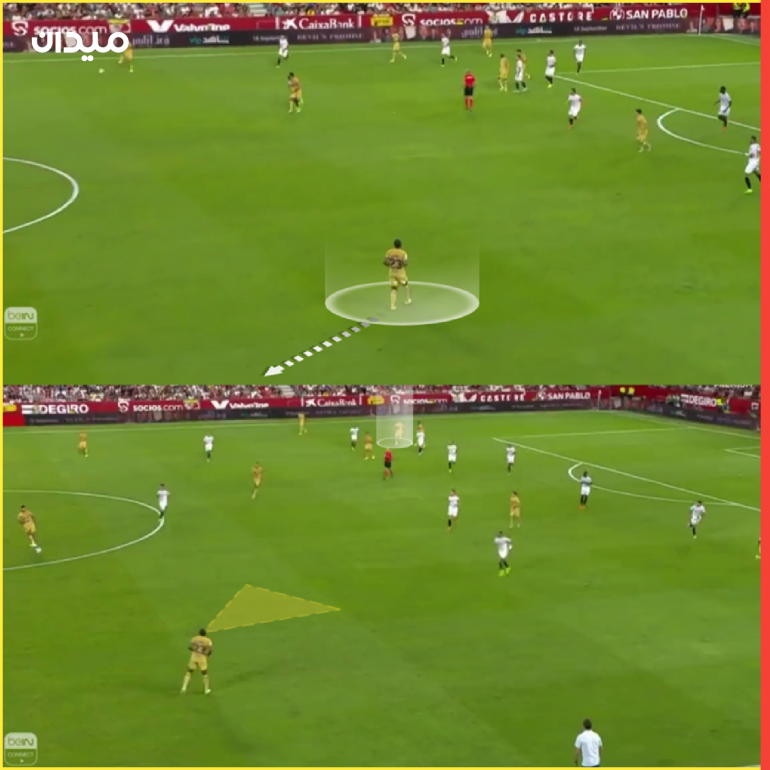 صورة: محاولة تدوير اللعب من برشلونة ضد إشبيلية - المصدر: وسائل التواصل الإجتماعي