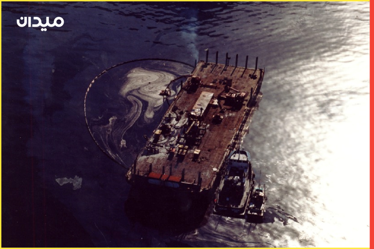 An attempt to contain oil from the 1989 Exxon Valdez oil spill in Sawmill Bay, Prince William Sound, Alaska. Courtesy United States Coast Guard/Handout via REUTERS ATTENTION EDITORS - THIS IMAGE WAS PROVIDED BY A THIRD PARTY.