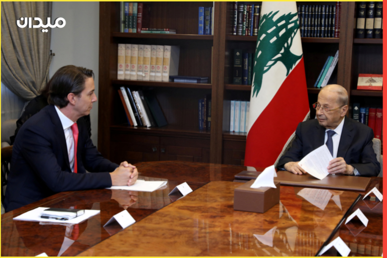 Lebanon's President Michel Aoun meets with U.S. Senior Advisor for Energy Security Amos Hochstein at the presidential palace in Baabda, Lebanon September 9, 2022. Dalati Nohra/Handout via REUTERS ATTENTION EDITORS - THIS IMAGE WAS PROVIDED BY A THIRD PARTY