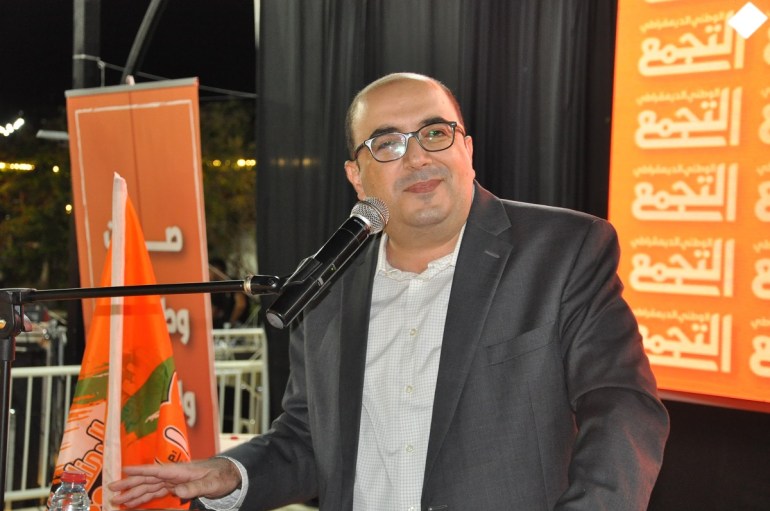 سامي أبو شحادة خلال إطلاق الحملة الانتخابية لحزب التجمع الوطني