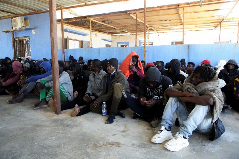 Migrants rescued by the Libyan Coast Guards in the Mediterranean Sea arrive in Garaboli