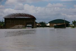 A vehicle is submerged in a flood water in Makurdi