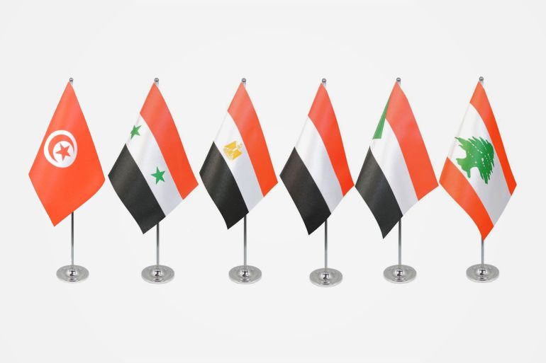 أعلام الدول العربية تونس - مصر - لبنان - سوريا - السودان - اليمن