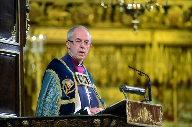 Archbishop of Canterbury Justin Welby gives and address during an Armistice Service at Westminster Abbey in Westminster, London, Britain, November 11, 2018. Paul Grover/Pool via REUTERS