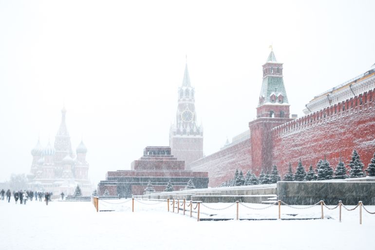 Red square in snow. Moscow, Russia