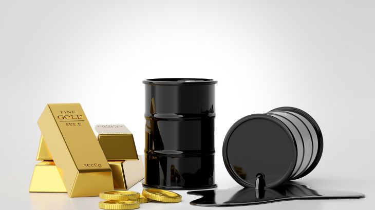 Investment concept, Stack of gold bar with barrel of oil with dollar coin, 3d illustration; Shutterstock ID 1988760425; purchase_order: ajnet; job: ; client: ; other: