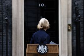 British Prime Minister Liz Truss announces her resignation, outside Number 10 Downing Street, London, Britain October 20, 2022. REUTERS/Henry Nicholls