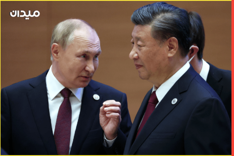 epa10187461 Russian President Vladimir Putin (L) speaks with Chinese President Xi Jinping after the meeting in narrow format of the 22nd Shanghai Cooperation Organisation Heads of State Council (SCO-HSC) Summit, in Samarkand, Uzbekistan, 16 September 2022. The SCO is an international alliance founded in 2001 in Shanghai and composed of China, India, Kazakhstan, Kyrgyzstan, Russia, Pakistan, Tajikistan, Uzbekistan and four Observer States interested in acceding to full membership - Afghanistan, Belarus, Iran, and Mongolia. EPA-EFE/SERGEI BOBYLEV/SPUTNIK/KREMLIN POOL MANDATORY CREDIT