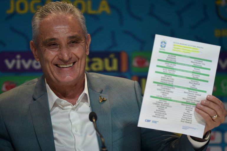 المدرب تيتي يستعرض قائمة البرازيل الرسمية لكأس العالم 2022