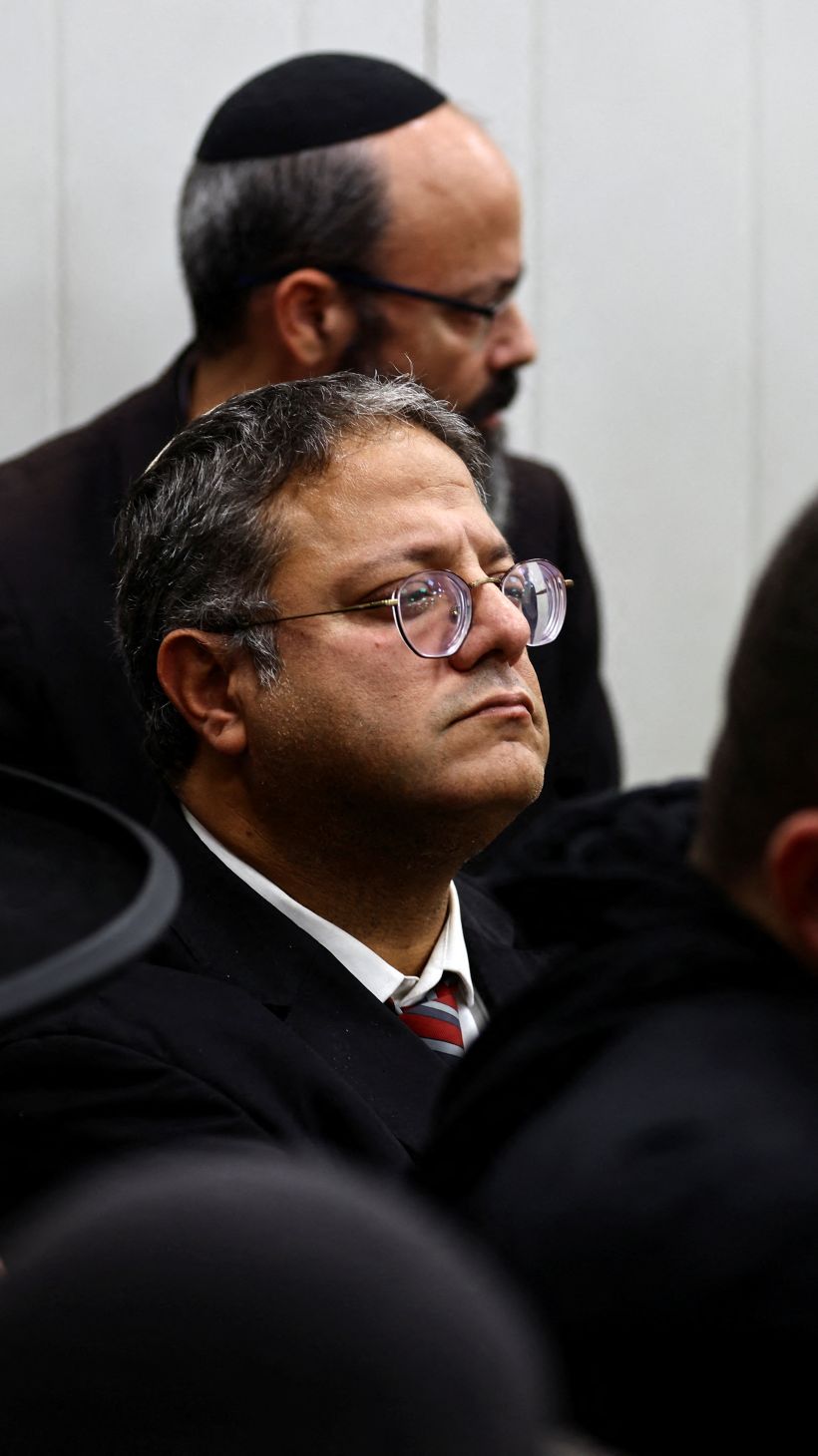 Ahead of the election, Israeli far-right lawmaker Itamar Ben-Gvir attends the funeral of Ronen Hanania who was killed in a shooting attack by a Palestinian man near Hebron in the occupied West Bank, at Har Hamenuchot Cemetery in Jerusalem October 30, 2022. REUTERS/Ronen Zvulun