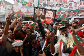 People chant slogans as they condemn the shooting incident on a long march held by Pakistan's former Prime Minister Imran Khan, in Wazirabad