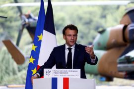 French President Macron talks about France's defence strategy, in Toulon