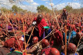 A Maasai elder blesses the celebrants during the Olng'esherr passage ceremony in Maparasha hills of Kajiado