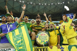 Nov 24, 2022; Lusail, Qatar; Brazil fans react after the game against Serbia for a group stage match during the 2022 World Cup at Lusail Stadium. Mandatory Credit: Yukihito Taguchi-USA TODAY Sports
