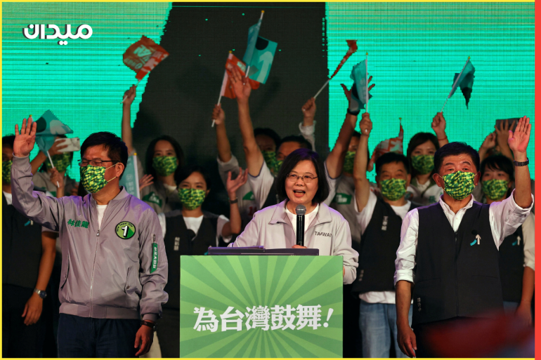 Taiwan's President Tsai Ing-wen speaks at the pre-election campaign rally ahead of mayoral elections in Taipei, Taiwan, November 12, 2022. REUTERS/Ann Wang