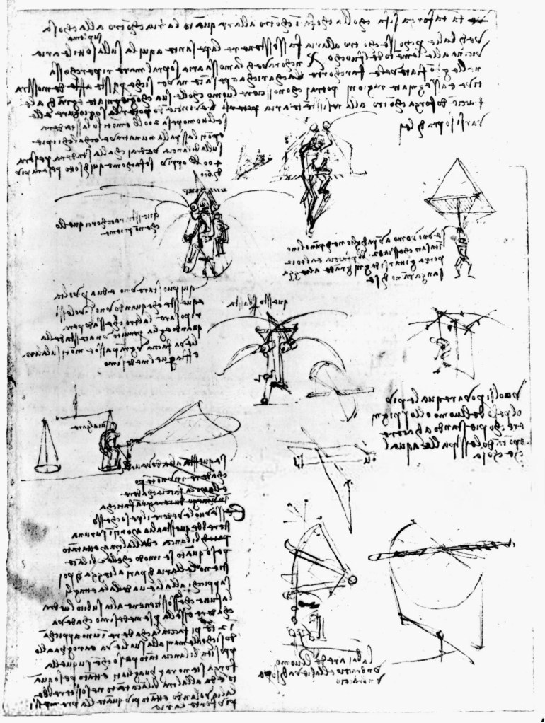 ITALY - SEPTEMBER 22: Notes and sketches of parachute experiments on flying machine wings by Leonardo da Vinci. Leonardo da Vinci (1452-1519) was an Italian painter, sculptor, architect, engineer, and the outstanding all-round genius of the Renaissance period. He had a wide knowledge and understanding far beyond his times of most of the sciences, including biology, anatomy, physiology, hydrodynamics, mechanics and aeronautics. His notebooks, written in mirror writing, contain original remarks on all of these areas. (Photo by SSPL/Getty Images)