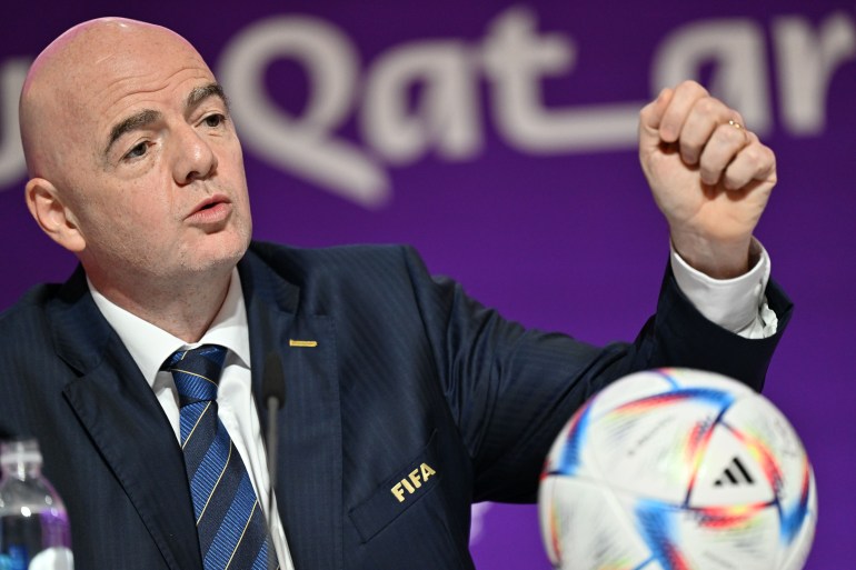 FIFA President Gianni Infantino holds a press conference in Qatar