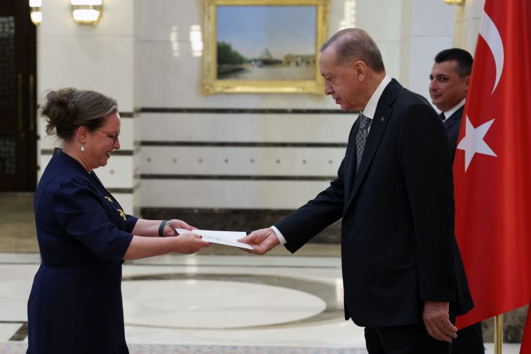 Turkish President Recep Tayyip Erdogan receives credentials