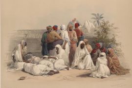 لوحة للمستشرق الاسكتلندي ديفيد روبرتس تظهر مجموعة من الرقيق في "سوق العبيد" بالقاهرة بين عامي 1846-1849 المصدر: مكتبة نيويورك العامة