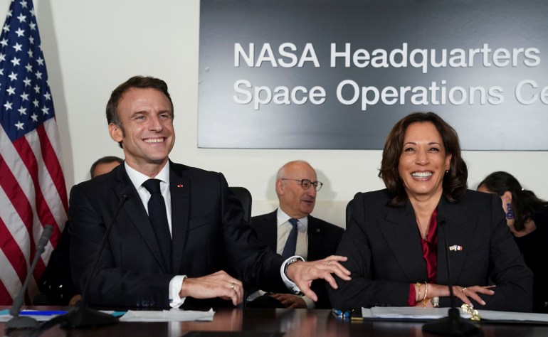 French President Macron and U.S. Vice President Harris visit NASA headquarters in Washington