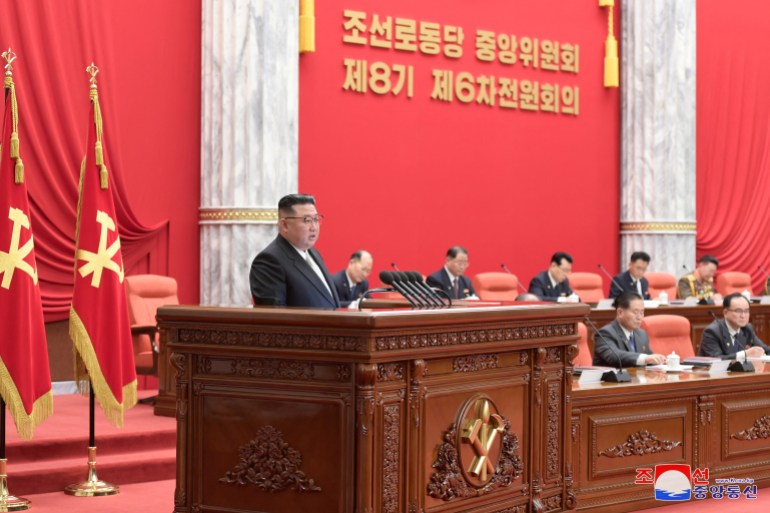 North Korean leader Kim Jong Un attends the sixth enlarged meeting of the eighth Central Committee of the Workers' Party in Pyongyang