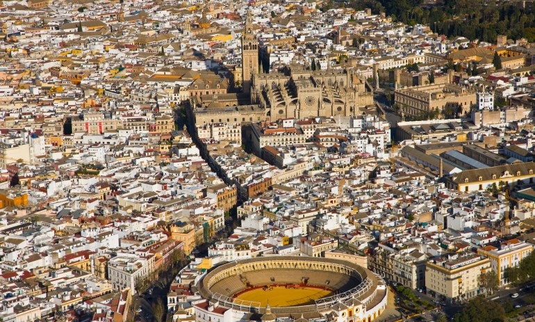 Seville city aerial view in Seville province of Andalusia Autonomous Community of Spain, Europe