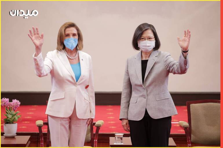 US House Speaker Nancy Pelosi in Taiwan- - TAIPEI, TAIWAN - AUGUST 3: (----EDITORIAL USE ONLY - MANDATORY CREDIT - "TAIWANESE PRESIDENTIAL OFFICE / POOL" - NO MARKETING NO ADVERTISING CAMPAIGNS - DISTRIBUTED AS A SERVICE TO CLIENTS----) US House Speaker Nancy Pelosi meets Taiwan’s President Tsai Ing-wen in Taipei, Taiwan on August 3, 2022. US House Speaker Nancy Pelosi met with Taiwan’s President Tsai Ing-wen Wednesday after visiting the island nation's legislature amid persistent warnings by Chinese officials. Tsai conferred Taiwan’s civilian award the Order of the Propitious Clouds with Special Grand Cordon on Pelosi.