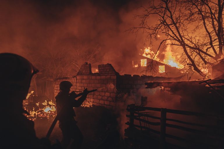 A fire broke out after shelling on Bakhmut frontline amid Russia-Ukraine war