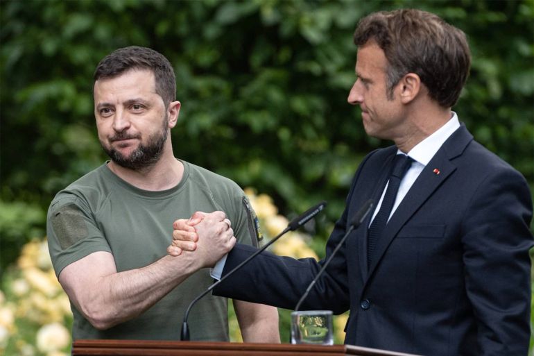 Emmanuel Macron has finally agreed to send Volodymyr Zelensky one of his most coveted prizes CREDIT: Alexey Furman/Getty Images Europe