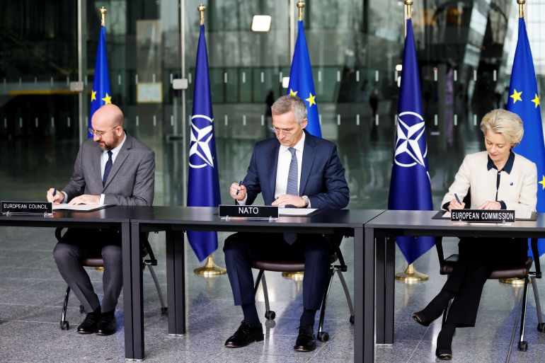 Signing ceremony of the third Joint Declaration on NATO-EU Cooperation at NATO headquarters in Brussels