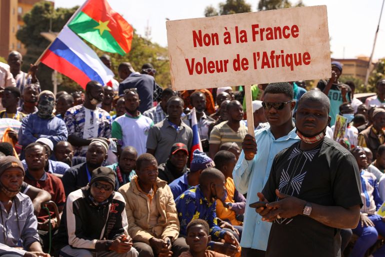 People gather to show their support to Burkina Faso's new military leader Ibrahim Traore and demand the departure of the French ambassador in Ouagadougou