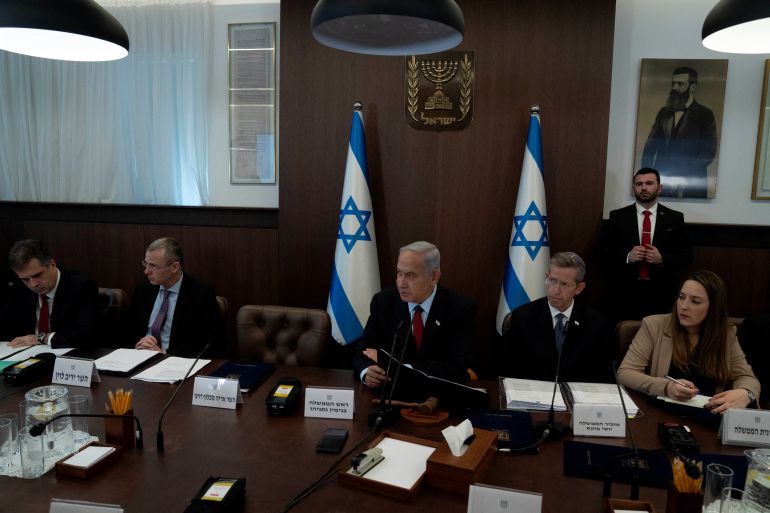 Israeli Prime Minister Benjamin Netanyahu chairs the weekly cabinet meeting in Jerusalem