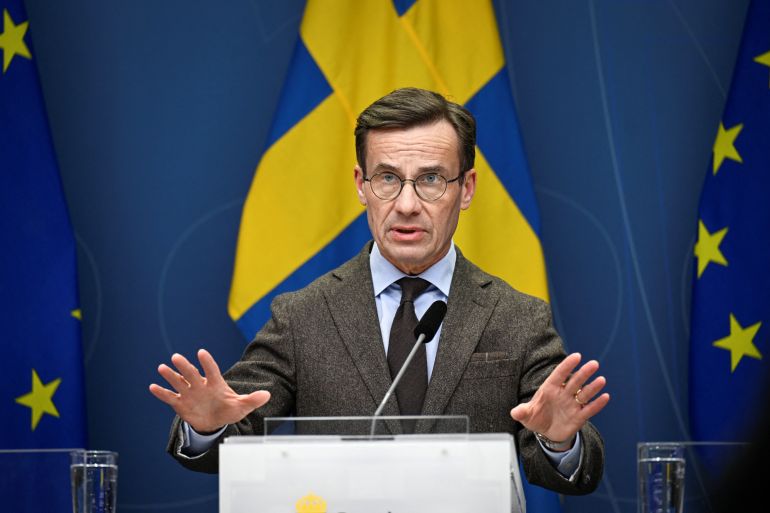 Sweden's Prime Minister Ulf Kristersson attends a news conference in Stockholm