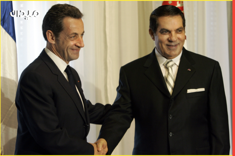France's President Nicolas Sarkozy (L) poses with Tunisian President Zine El Abidine Ben Ali before a meeting at the presidential palace in Carthage, Tunisia, on April 28, 2008. Sarkozy starts a three-day official visit to Tunisia. REUTERS/Christophe Ena/Pool (TUNISIA)