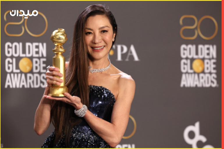 Michelle Yeoh poses with her award for Best Actress in a Musical or Comedy Motion Picture for "Everything Everywhere All at Once" at the 80th Annual Golden Globe Awards in Beverly Hills, California, U.S., January 10, 2023. REUTERS/Mario Anzuoni