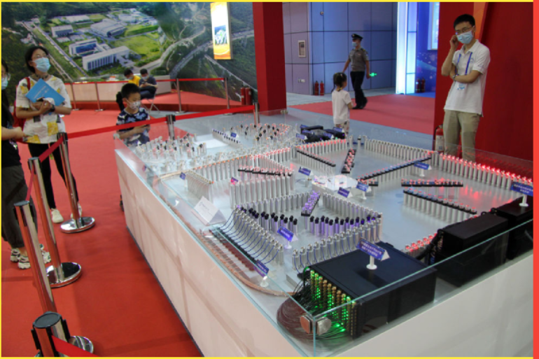 BEIJING, CHINA - MAY 22, 2021 - The "Nine Chapters" quantum computer model on display at the National Science and Technology Week in 2021 and Beijing Science and Technology Week, Beijing, China, May 22, 2021. (Photo credit should read Costfoto/Future Publishing via Getty Images)