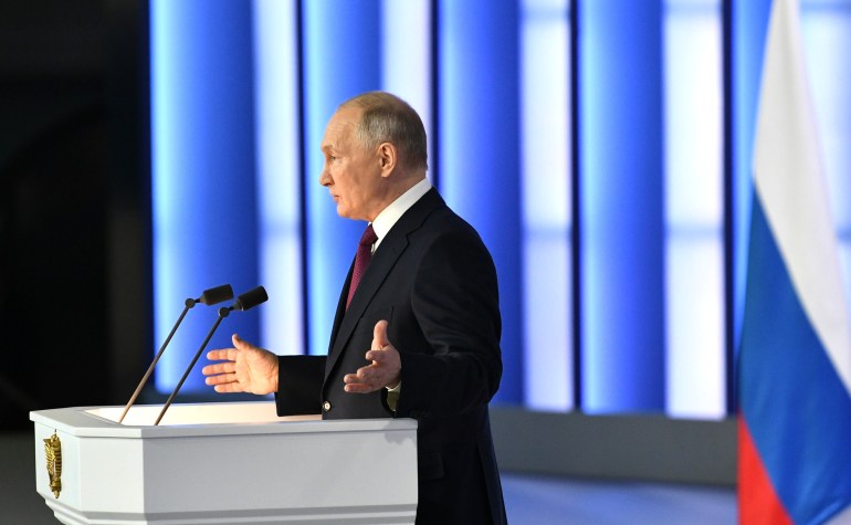 Russian President Putin Addresses The Federal Assembly In Moscow
