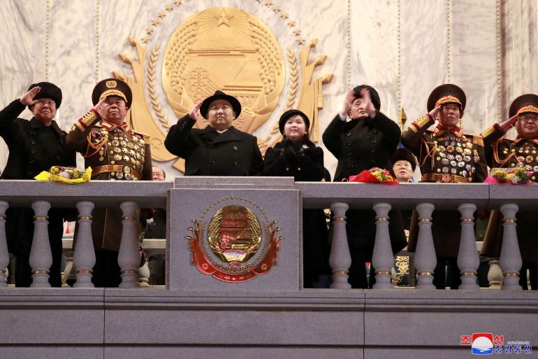 North Korean leader Kim Jong Un and daughter Kim Ju Ae attend a military parade to mark the 75th founding anniversary of North Korea's army, at Kim Il Sung Square in Pyongyang, North Korea February 8, 2023, in this photo released by North Korea's Korean Central News Agency (KCNA). KCNA via REUTERS ATTENTION EDITORS - THIS IMAGE WAS PROVIDED BY A THIRD PARTY. REUTERS IS UNABLE TO INDEPENDENTLY VERIFY THIS IMAGE. NO THIRD PARTY SALES. SOUTH KOREA OUT. NO COMMERCIAL OR EDITORIAL SALES IN SOUTH KOREA.