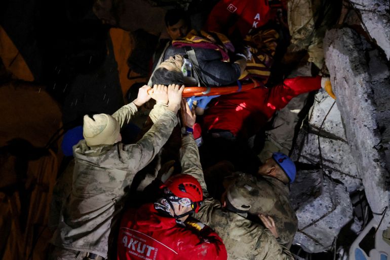 Sevgi Demirkan is rescued from the rubble of a collapsed hospital, following an earthquake in Iskenderun, Turkey February 6, 2023. REUTERS/Umit Bektas TPX IMAGES OF THE DAY