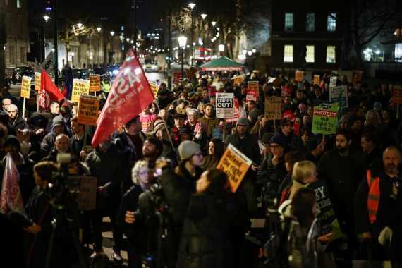 Trade Unions protest outside London's Downing Street for the right to strike