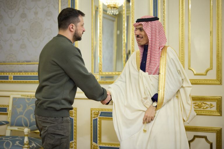 Ukraine's President Zelenskiy welcomes Saudi Arabia's FM Prince Faisal bin Farhan Al Saud in Kyiv