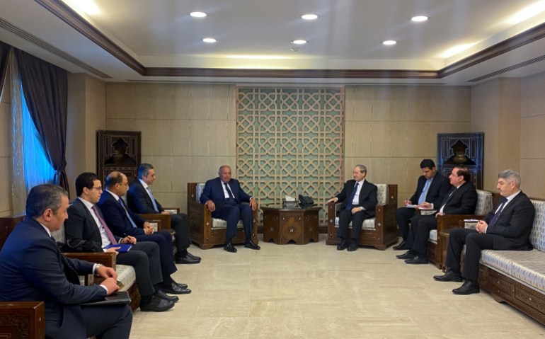 Syrian Foreign Minister Faisal Mekdad meets with Egypt's Foreign Minister Sameh Shoukry in Damascus