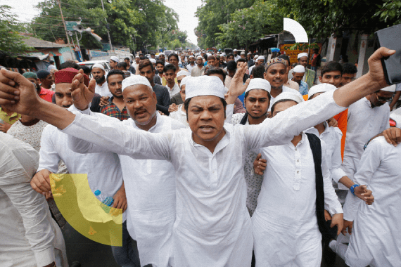 People shout slogans during a protest against the lynching of a Muslim man Tabrez Ansari by a Hindu mob, in Kolkata, India, June 28, 2019. REUTERS/Rupak De Chowdhuri