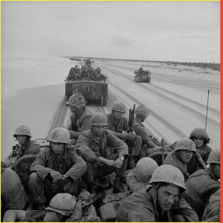 Vietnam War. US Marines of the 3rd Division arrive on a South Vietnam beach via amphibious landing craft. 1966.