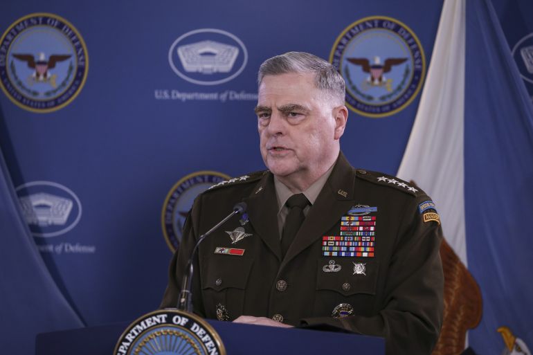 US Defense Secretary Austin and General Milley hold a joint press conference at the Pentagon