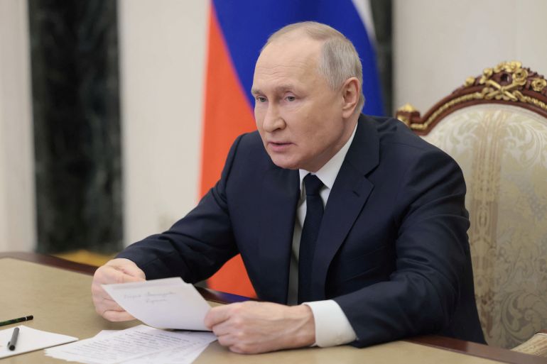 Russian President Vladimir Putin takes part in the opening ceremony of the Year of Teacher and Mentor, via video link in Moscow, Russia March 2, 2023. Sputnik/Mikhail Metzel/Pool via REUTERS ATTENTION EDITORS - THIS IMAGE WAS PROVIDED BY A THIRD PARTY.