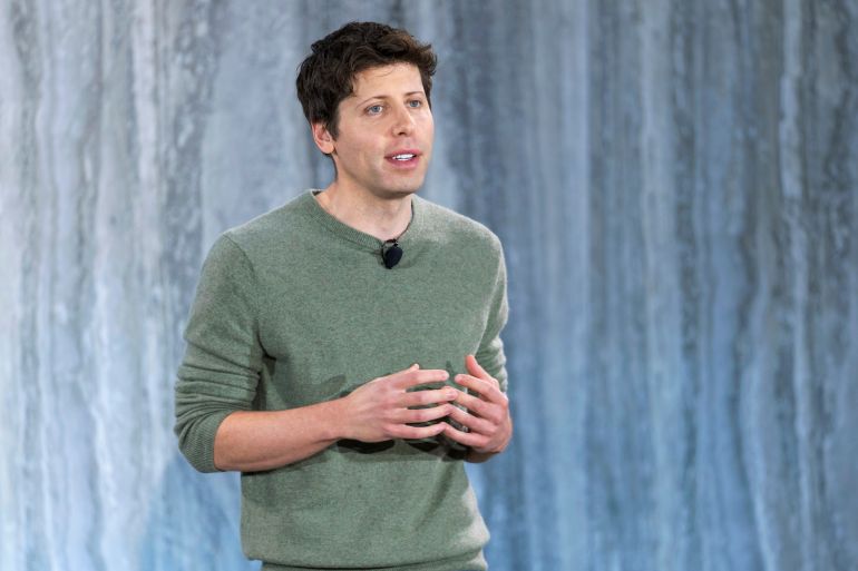 OpenAI CEO Sam Altman speaks to members of the media during the Introduction of the integration of the Microsoft Bing search engine and Edge browser with OpenAI on Tuesday, Feb. 7, 2023, in Redmond. Microsoft is fusing ChatGPT-like technology into its search engine Bing, transforming an internet service that now trails far behind Google into a new way of communicating with artificial intelligence. (AP Photo/Stephen Brashear)